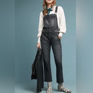 AMO Bella‎ Button Denim Bib Button Front Overalls Raven Washed Black XS